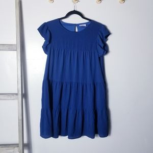 PINK LILY BLUE TIERED FLUTTER SLEEVE DRESS SIZE LARGE